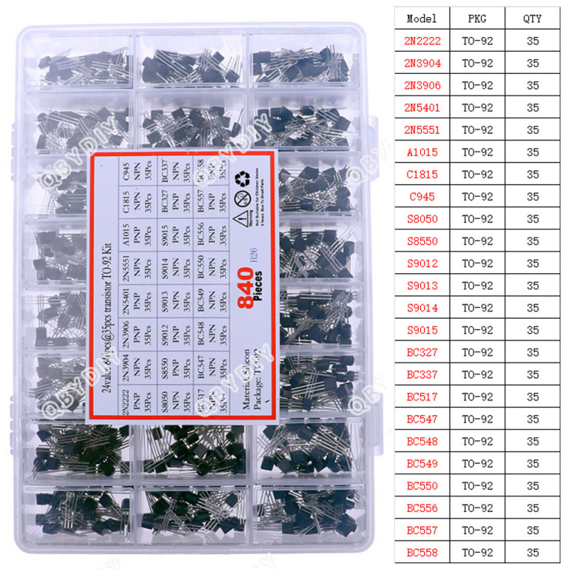 Mosfet Transistor Set - 840 قطعة 24 القيم TO-92 PNP/NPN